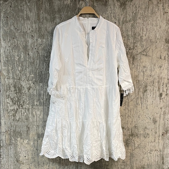 TAHARI ASL Women's Tassel-Sleeve Eyelet Mini Dress Size 16 In White - Picture 4 of 10